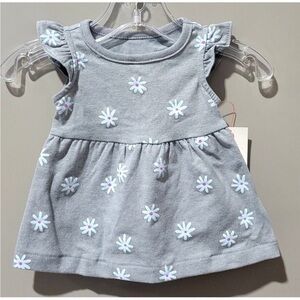 877. Like New (Worn Once) - Cat & Jack Newborn Daisy Gray Dress & Matching Grey